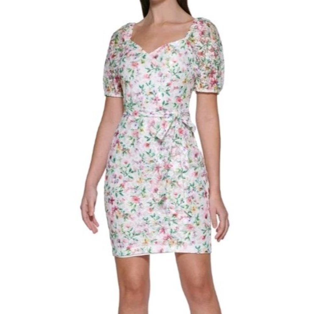 Guess 12 Mini Dress Floral Lace Overlay Puff Sheer Sleeve Cottagecore Romantic